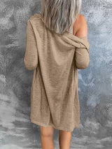 Women’s Solid Color V Neck Long Sleeve Button Front Longline Cardigan