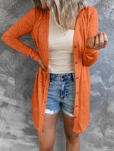Women’s Solid Color V Neck Long Sleeve Button Front Longline Cardigan