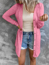 Women’s Solid Color V Neck Long Sleeve Button Front Longline Cardigan