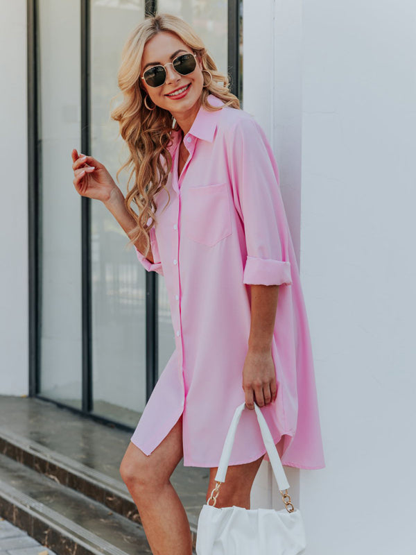 Women's Solid Color Shirt Dress