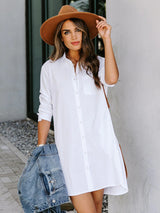 Women's Solid Color Shirt Dress