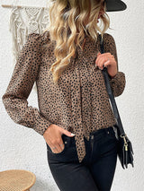 Women's Commuter Leopard Print Tie Shirt