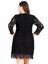 Women’s Solid Color Embroidered Lace Overlay Three Quarter Midi Dress