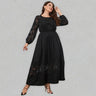 Women’s Solid Color Plus Size Lace Puff Sleeve Flared Skirt Maxi Dress