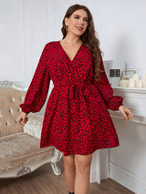 Women’s Plus Size Long Sleeve Faux Animal Print Wrap Sequin Dress