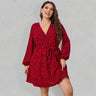 Women’s Plus Size Long Sleeve Faux Animal Print Wrap Sequin Dress