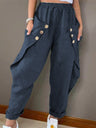Women’s Solid Color Soft Blend Bat Buttons Packet Cargo Pants