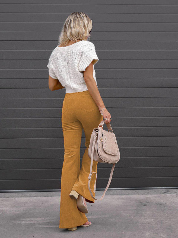 Women’s Solid Color Flare Leg Corduroy Pants
