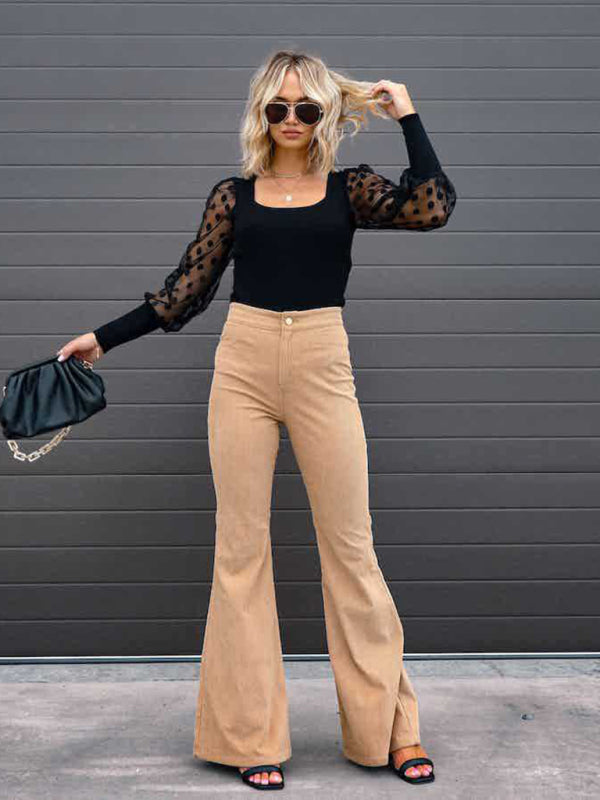 Women’s Solid Color Flare Leg Corduroy Pants