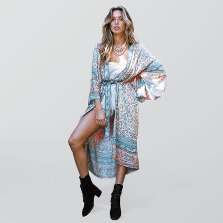 $36.43 Cotton Printed Cardigan Vacation Casual Beach Overshirt