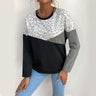 Women's Color Block Faux Leopard Print Pullover Shirt Top