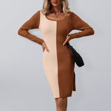 Women’s Color Block Square-neck Ribbed Long Sweater Dress