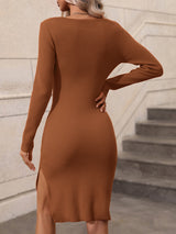 Women’s Color Block Square-neck Ribbed Long Sweater Dress