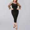Women’s Solid Color Plus Size Long Sleeve Sheer Lace Crewneck Airy Chiffon Bodycon Dress