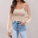 Women’s Solid Color Polka Dot Lace Sleeve Top