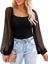 Women’s Solid Color Polka Dot Lace Sleeve Top