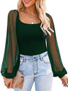 Women’s Solid Color Polka Dot Lace Sleeve Top