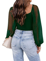 Women’s Solid Color Polka Dot Lace Sleeve Top