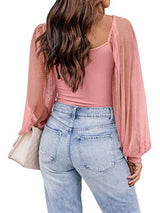 Women’s Solid Color Polka Dot Lace Sleeve Top