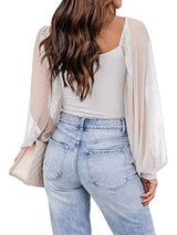 Women’s Solid Color Polka Dot Lace Sleeve Top