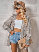 Women’s Faux Leopard Printed Open Front Long Sleeve Blouse