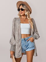 Women’s Faux Leopard Printed Open Front Long Sleeve Blouse
