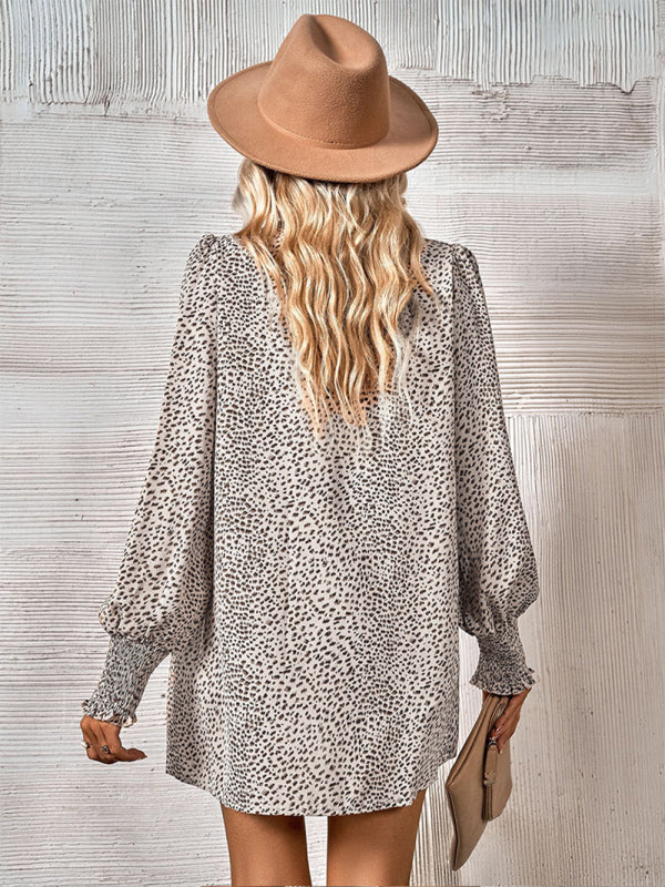 Women’s Faux Leopard Printed Open Front Long Sleeve Blouse