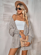 Women’s Faux Leopard Printed Open Front Long Sleeve Blouse