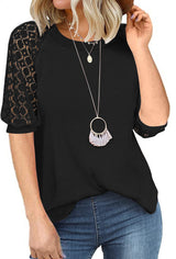 Women’s Solid Color Puff Lace Sleeve Waffle Knit Top