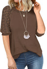 Women’s Solid Color Puff Lace Sleeve Waffle Knit Top