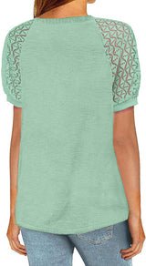 Women’s Solid Color Puff Lace Sleeve Waffle Knit Top