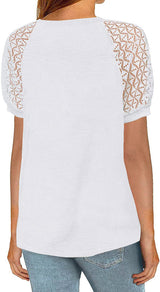 Women’s Solid Color Puff Lace Sleeve Waffle Knit Top