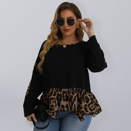 Women's Leopard Print Oversized Long Sleeve Top