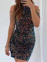 Women's Sequin Chain Beads Shoulder Straps Body-con Minidress