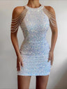 Women's Sequin Chain Beads Shoulder Straps Body-con Minidress