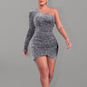 Women's Solid Color With Metallic Shimmer One-shoulder Neck Mini Dress