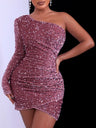 Women's Solid Color With Metallic Shimmer One-shoulder Neck Mini Dress