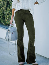 Women's Solid Color Pull On Flared Leg Corduroy Pants