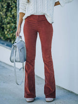 Women's Solid Color Pull On Flared Leg Corduroy Pants