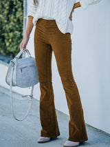 Women's Solid Color Pull On Flared Leg Corduroy Pants