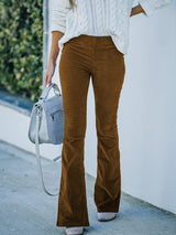 Women's Solid Color Pull On Flared Leg Corduroy Pants