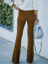 Women's Solid Color Pull On Flared Leg Corduroy Pants