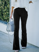 Women's Solid Color Pull On Flared Leg Corduroy Pants