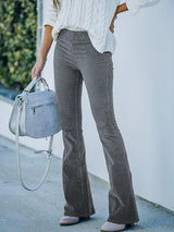 Women's Solid Color Pull On Flared Leg Corduroy Pants