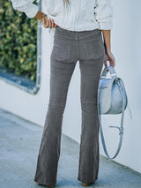 Women's Solid Color Pull On Flared Leg Corduroy Pants