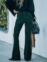 Women's Solid Color Pull On Flared Leg Corduroy Pants