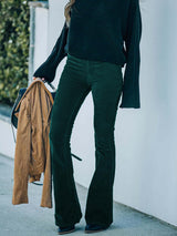 Women's Solid Color Pull On Flared Leg Corduroy Pants
