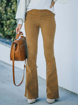 Women's Solid Color Pull On Flared Leg Corduroy Pants