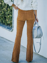 Women's Solid Color Pull On Flared Leg Corduroy Pants