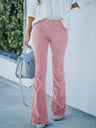 Women's Solid Color Pull On Flared Leg Corduroy Pants